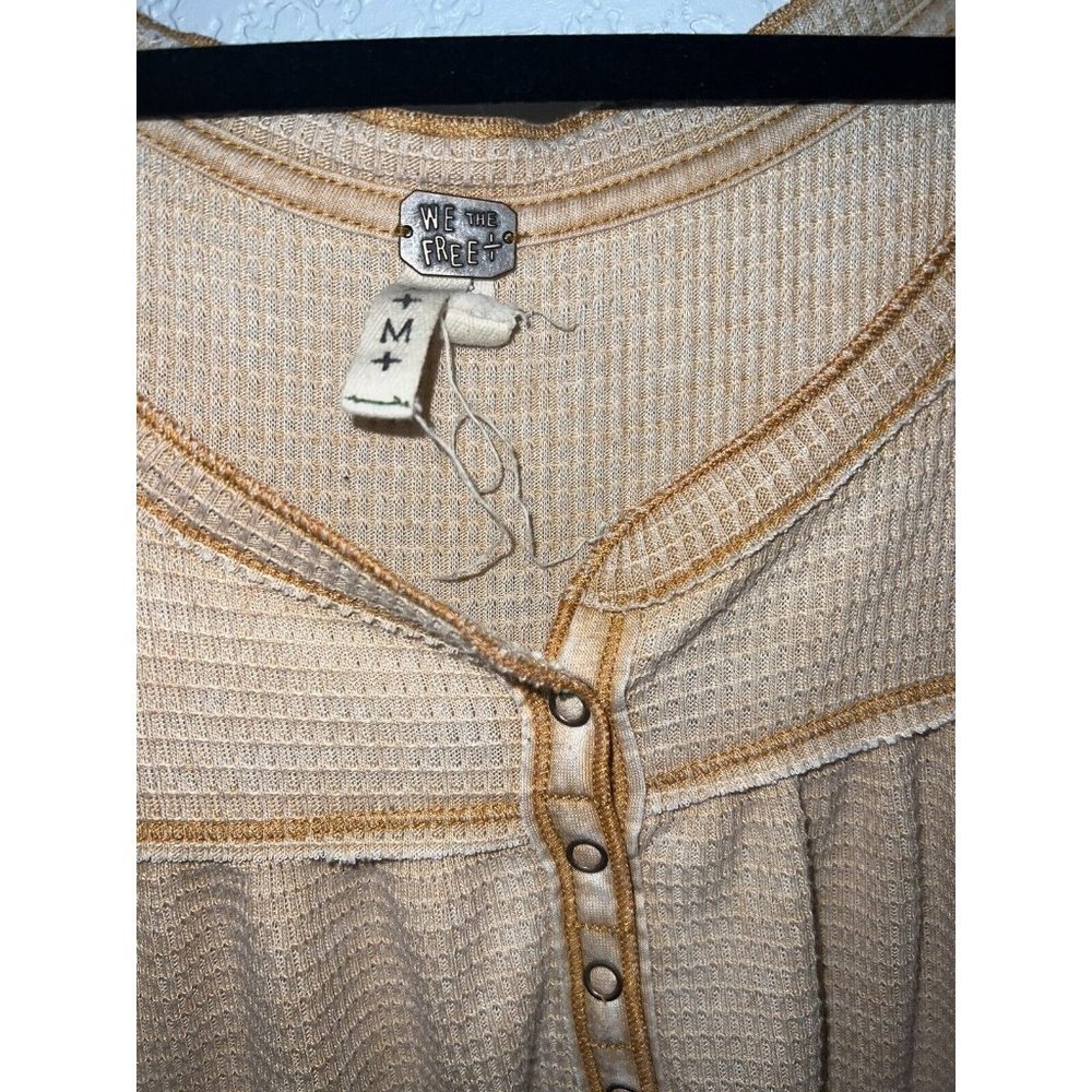 WE The Free Waffle Knit Long Sleeve Shirt Henley Oversized Free People X1 - Picture 3 of 6